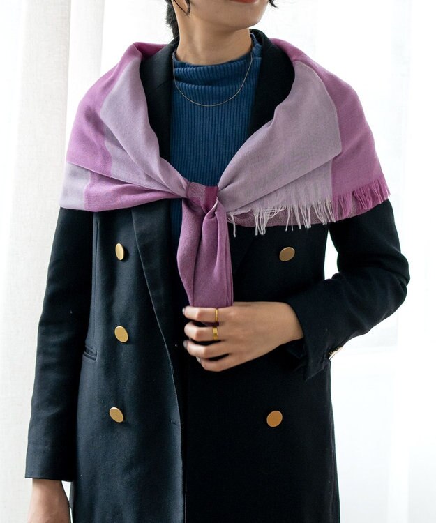 muto ブロックチェック シルクカシミヤストール purple