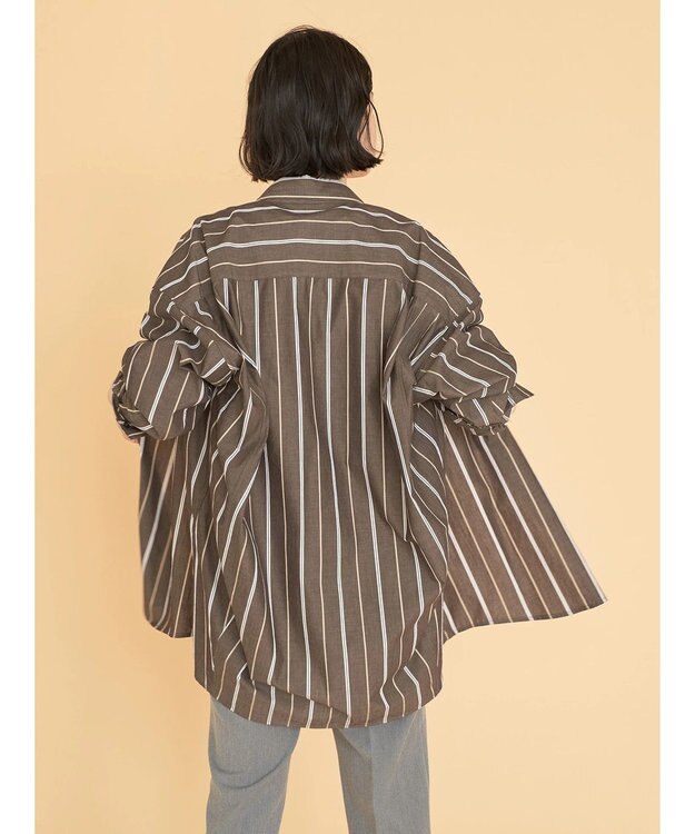 AMERICAN HOLIC ドビーストライプシャツチュニック Stripe Brown