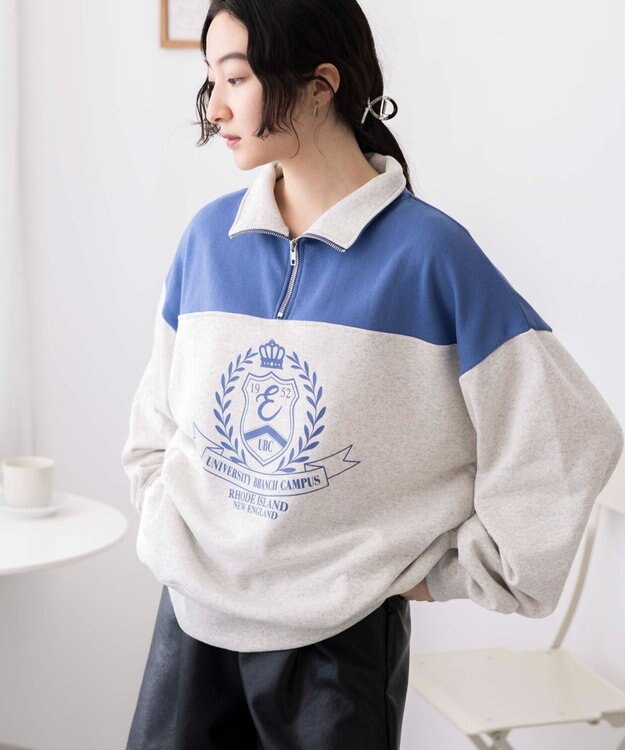 WEGO ハーフジップ切り替えBIBPO 杢グレー