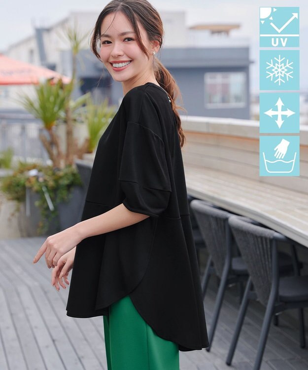 Tiaclasse 【洗える・接触冷感・紫外線ケア・サラごこち】ラウンドヘムチュニック ブラック