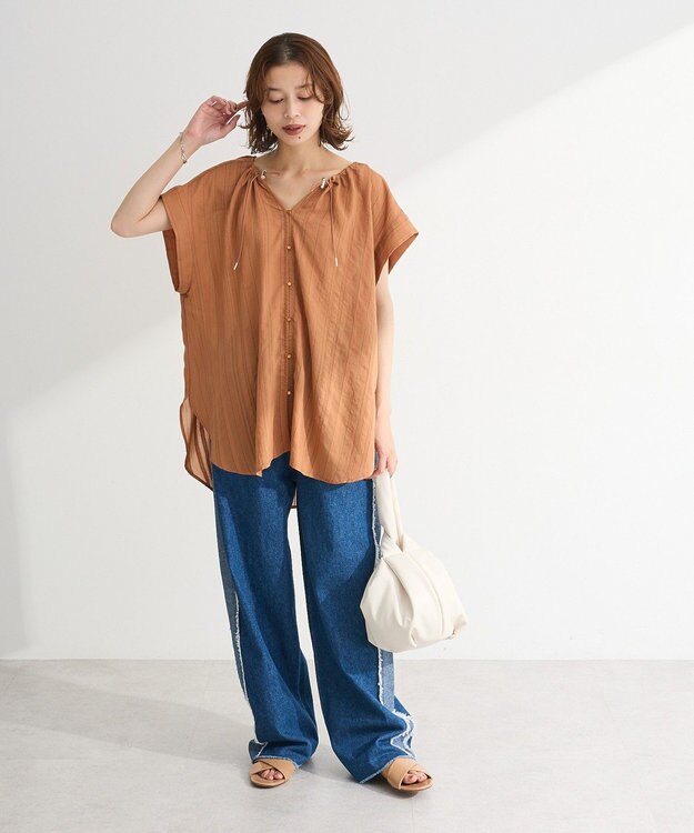 Green Parks ドロストネックフレンチスリーブブラウス Terracotta