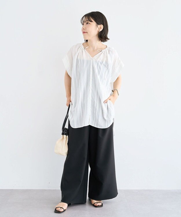 Green Parks ドロストネックフレンチスリーブブラウス Off White