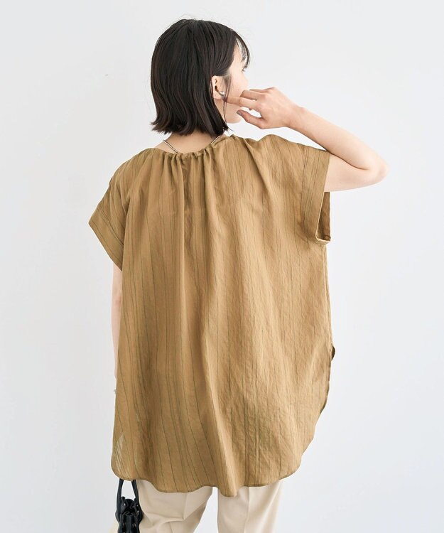 Green Parks ドロストネックフレンチスリーブブラウス Khaki