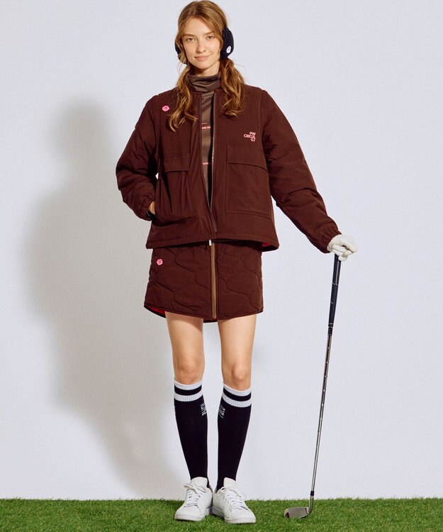 PW CIRCULUS 【撥水加工 / ストレッチ】【WOMEN】デタッチャブルキルティング中綿ブルゾン ゴルフウェア レディース ダークブラウン系