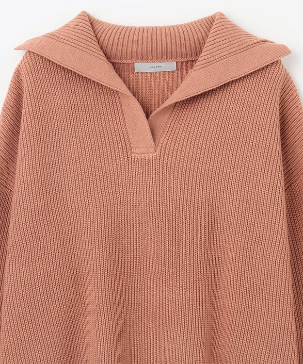 ANY ウールブレンドスキッパーネックニット コーラル