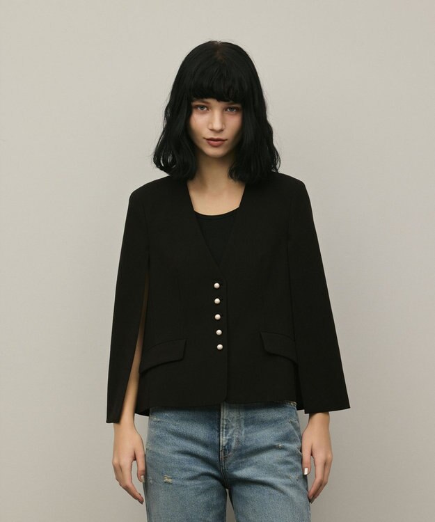 GRACE CONTINENTAL トリアセケープスリーブジャケット ブラック