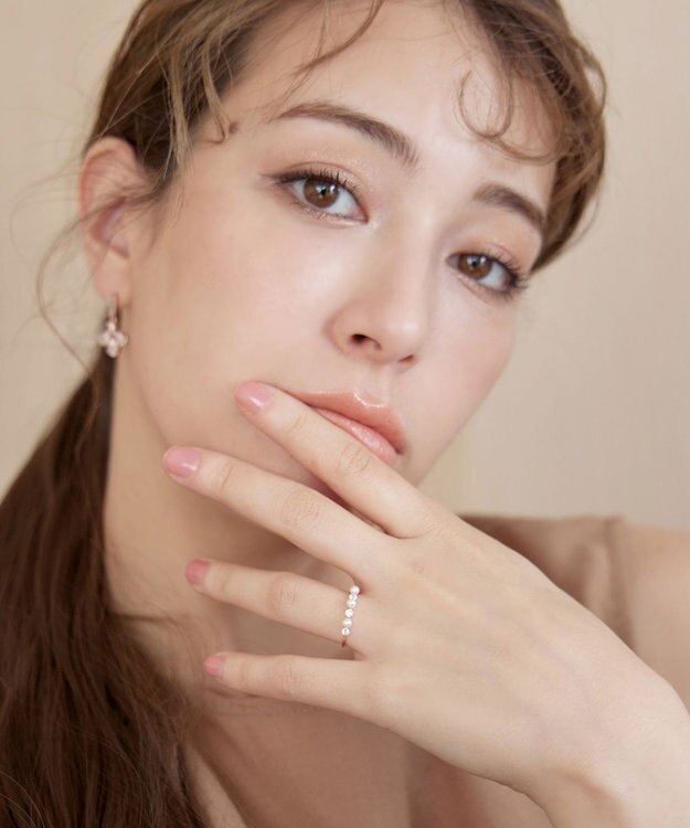 Tiaclasse 3粒パール&ストーンリング ピンクゴールド