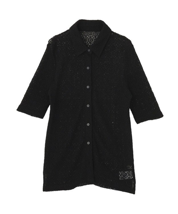 earth music&ecology ストレッチレース襟付シャツ Black