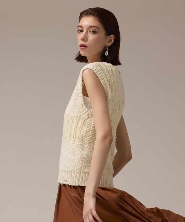 GRACE CONTINENTAL パッチワークニットトップ キナリ