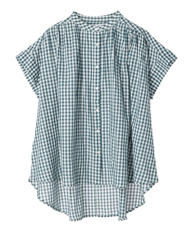 AMERICAN HOLIC フレンチスリーブバック切替シャツ Check Green