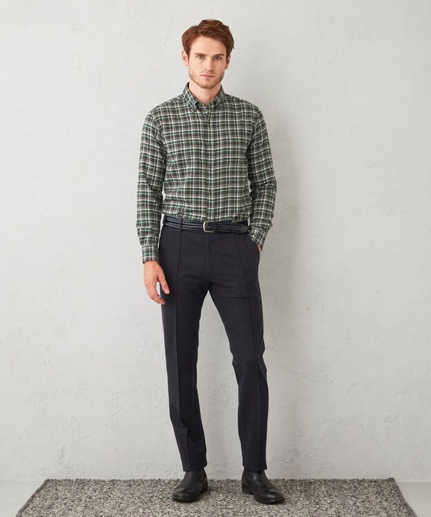 JOSEPH ABBOUD 【オーガニックコットン】スモールチェック フランネルシャツ カーキ系3