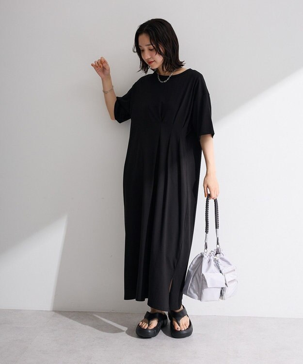 Green Parks 半袖タックカットワンピース Black