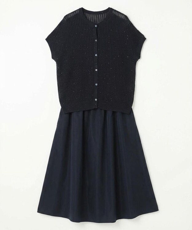 自由区 S 【WEB限定・2点SET・着回し3WAY以上】セットアップニット・スカート ネイビー×ブラック