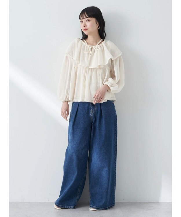 earth music&ecology マルチｗａｙカラーメッシュブラウス Ivory