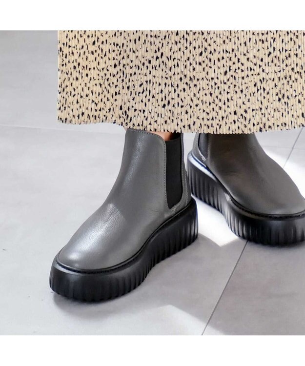 Pointer 日本製 本革厚底サイドゴアブーツ グレー