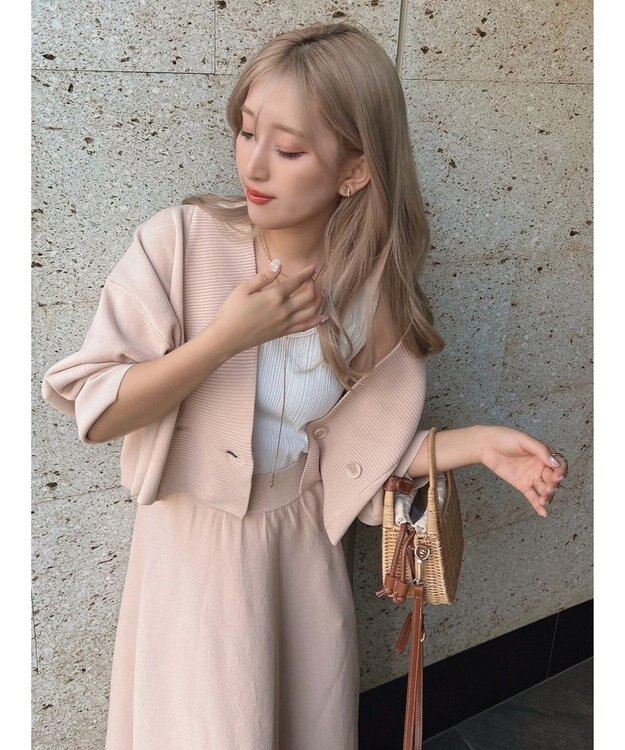 Green Parks ショート丈ミラノリブカーディガン Beige