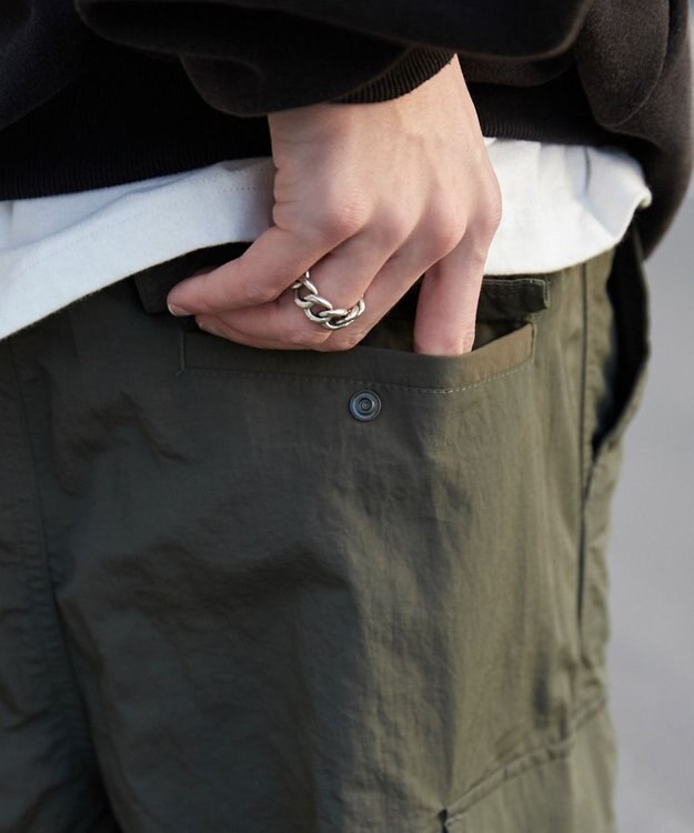 WEGO 【ウエストゴム/MLサイズ展開】ナイロンイージーカーゴパンツ カーキ