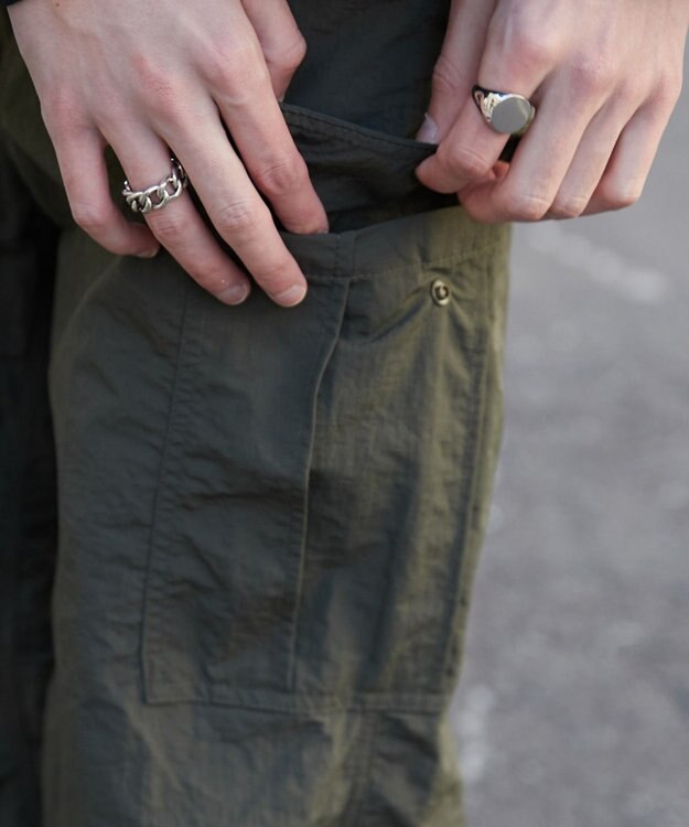 WEGO 【ウエストゴム/MLサイズ展開】ナイロンイージーカーゴパンツ カーキ