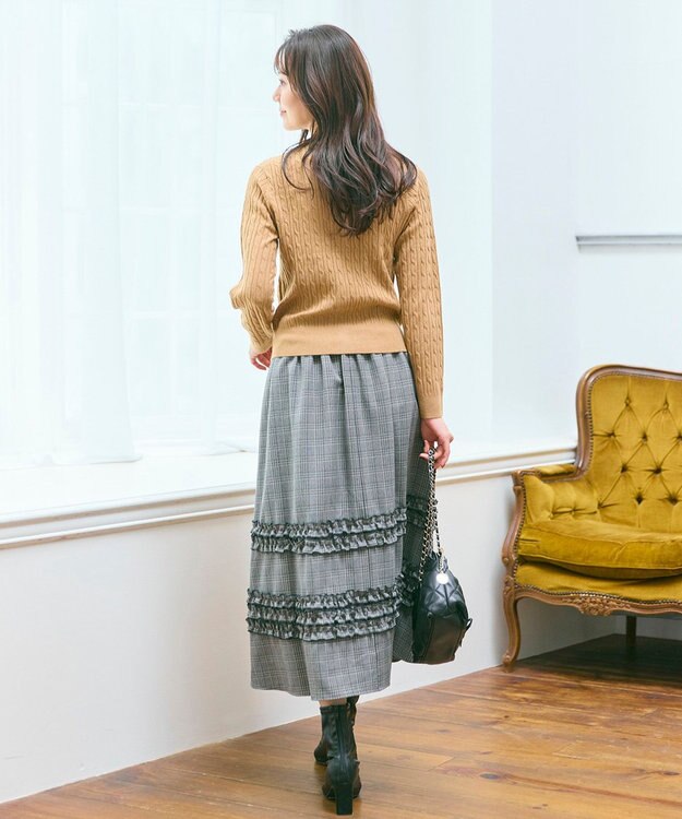 Feroux フレアギャザーチェック スカート ホワイト系2