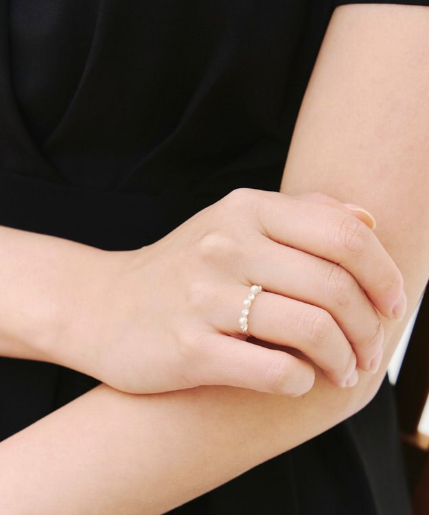 Tiaclasse 3粒パール&ストーンリング シルバー