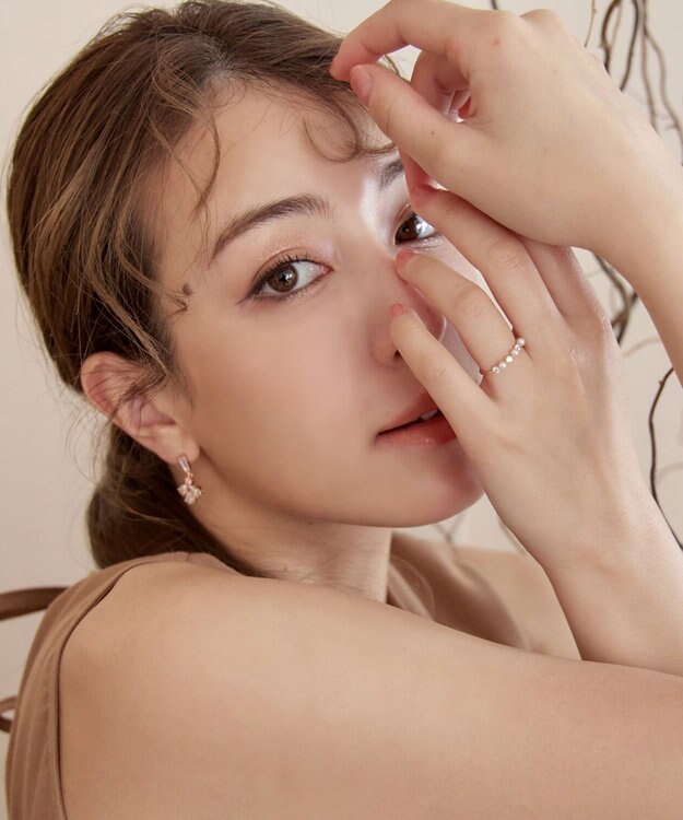 Tiaclasse 3粒パール&ストーンリング ピンクゴールド