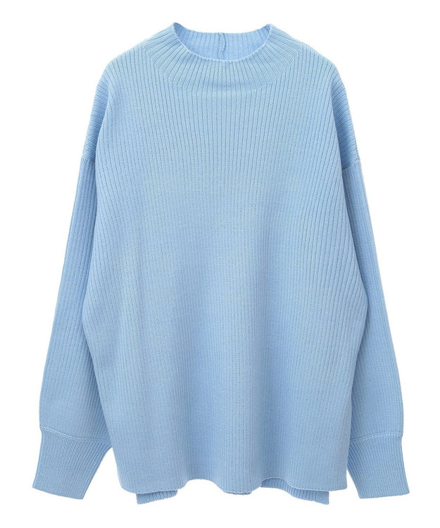 Green Parks 洗えるボトルネックリブニットプルオーバー Sax