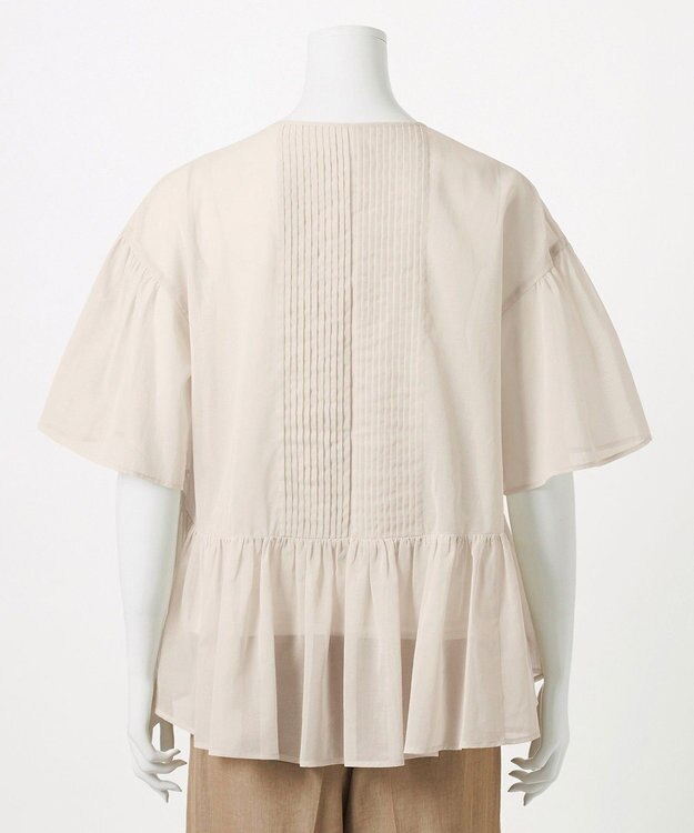 23区 S 【GOLD LABEL】コットンオーガンジー ピンタックリボン ペプラムブラウス アイボリー系