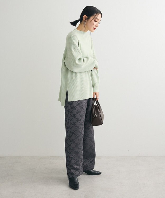 Green Parks 洗えるボトルネックリブニットプルオーバー Mint