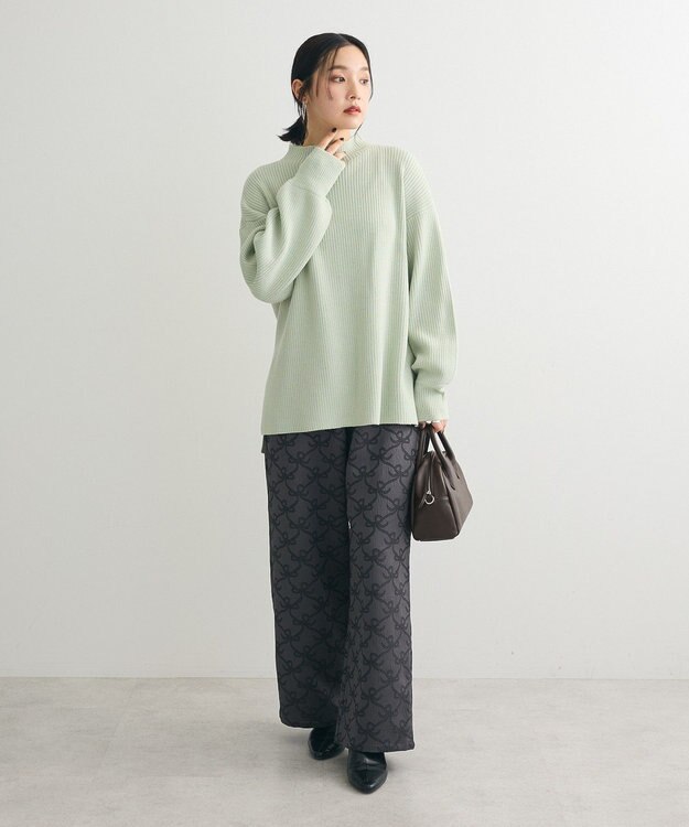 Green Parks 洗えるボトルネックリブニットプルオーバー Mint