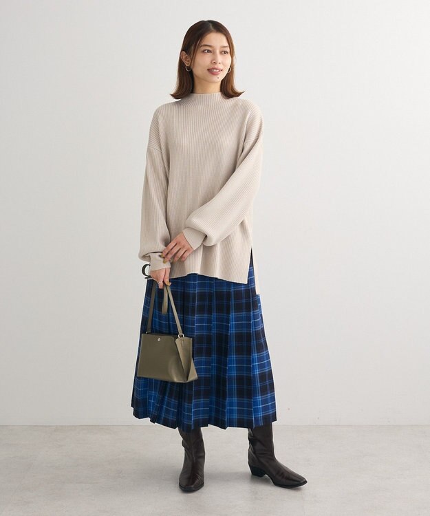 Green Parks 洗えるボトルネックリブニットプルオーバー Light Gray