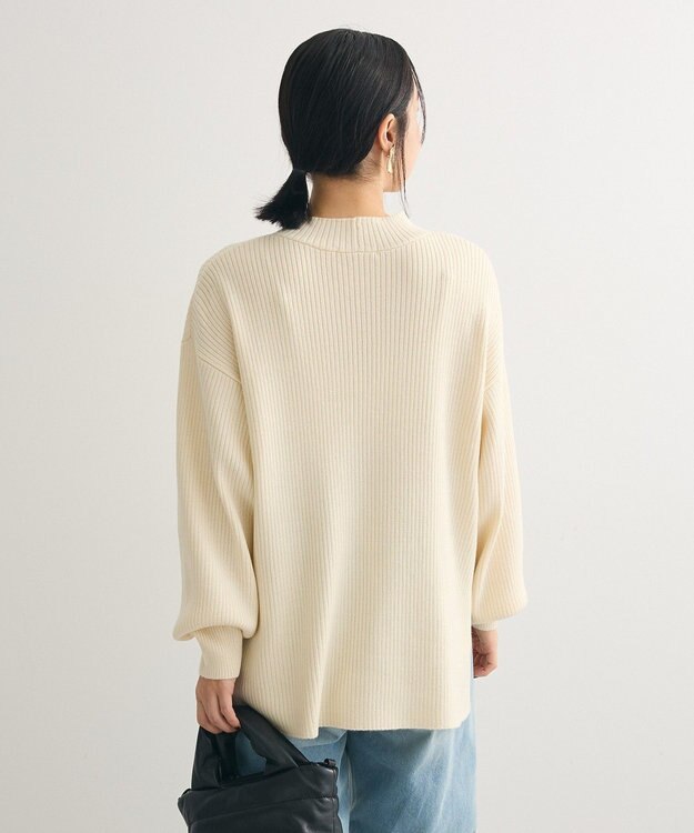 Green Parks 洗えるボトルネックリブニットプルオーバー Off White