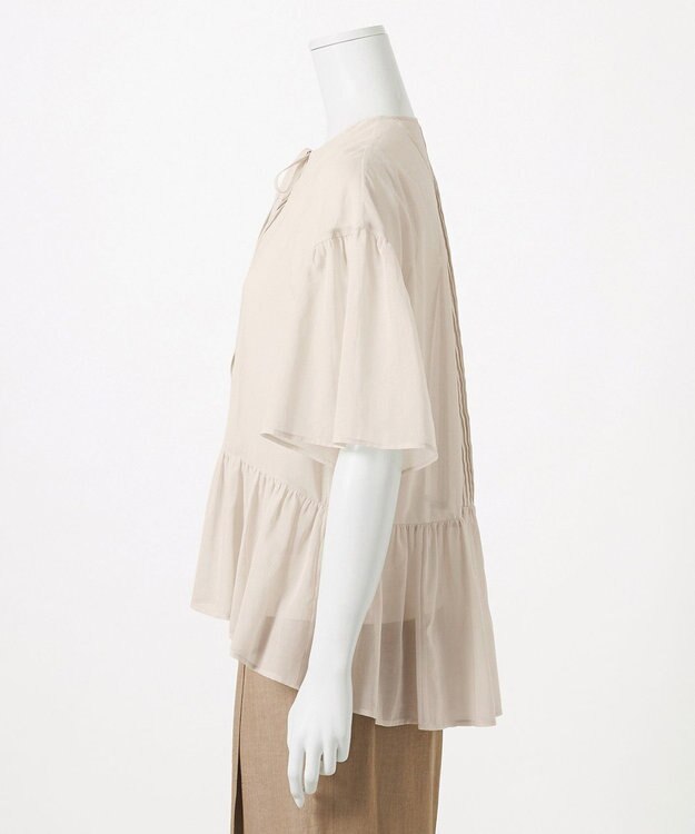 23区 S 【GOLD LABEL】コットンオーガンジー ピンタックリボン ペプラムブラウス アイボリー系