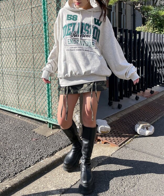 WEGO ロゴビッグプルパーカー ライトグレー