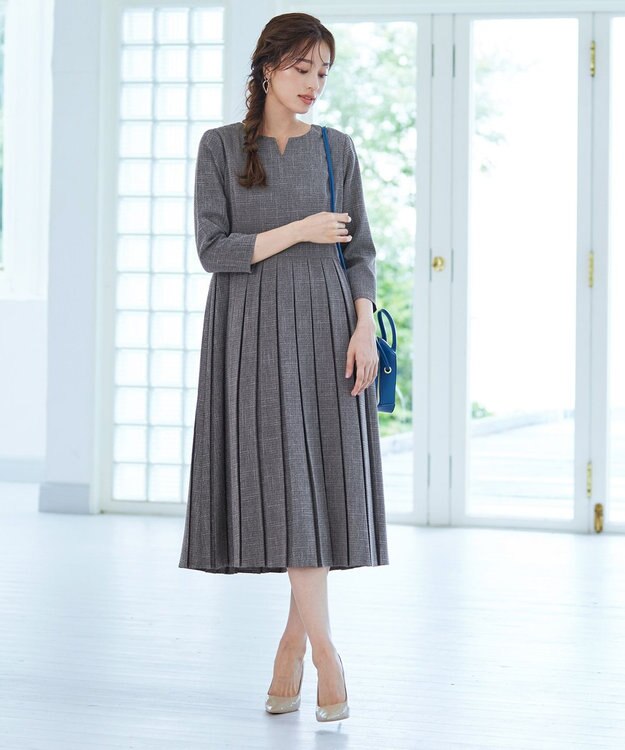 Tiaclasse L 【洗える】プリーツワンピース チャコールグレー