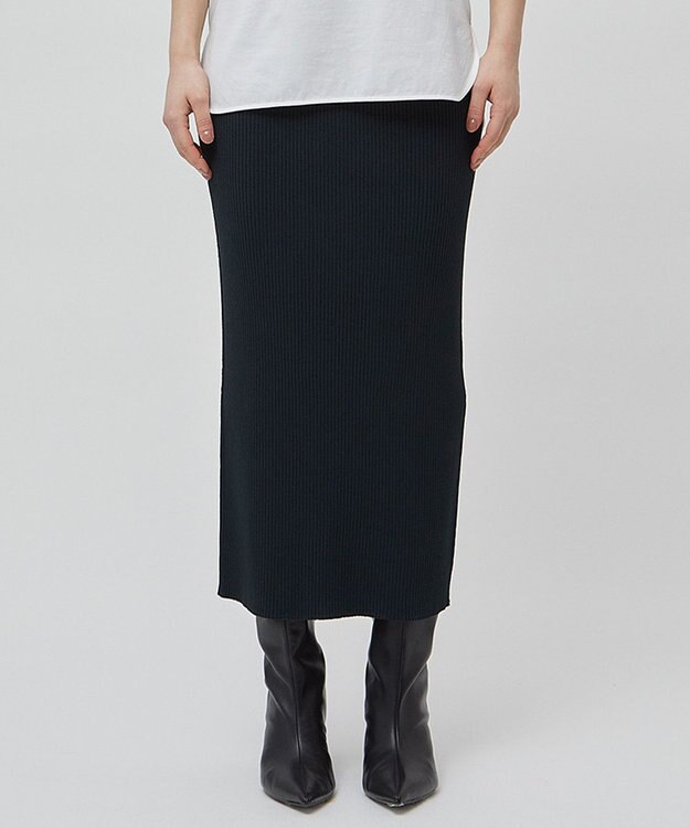 BEIGE， 【洗える】LAURA / Iラインリブスカート F Green×Black