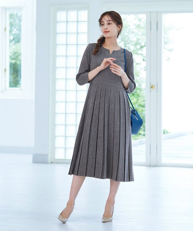 Tiaclasse 【洗える】プリーツワンピース チャコールグレー