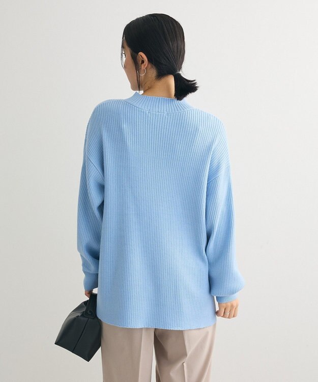 Green Parks 洗えるボトルネックリブニットプルオーバー Sax