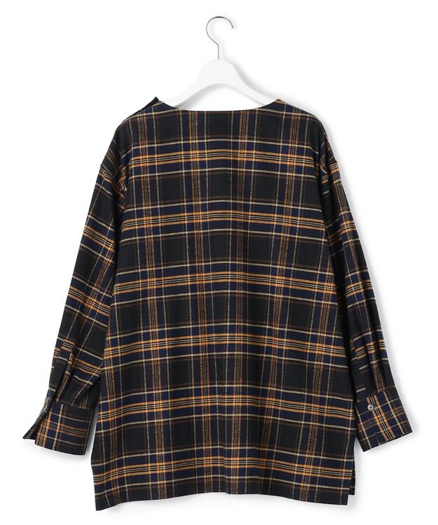 23区 L 【Lサイズ限定】ブラッシュド ビエラチェック ノーカラーブラウス ネイビー系