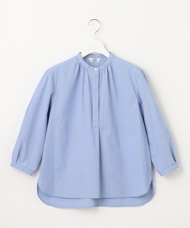 J.PRESS LADIES 【洗える・接触冷感・UVカット】エステネージュストライプ バンドカラーブラウス サックスブルーストライプ系1