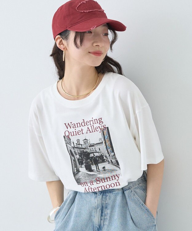 earth music&ecology 【接触冷感】アソートプリントレギュラースリットＴｅｅ Off White