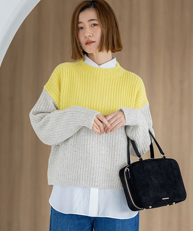 洗える】ウールカシミヤ カラーブロック バルキー ニット / 23区