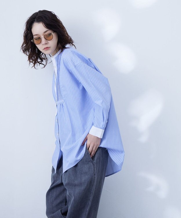 J.PRESS YORK STREET 【WOMEN】クレリックバンドドレス シャツ ブルー系1