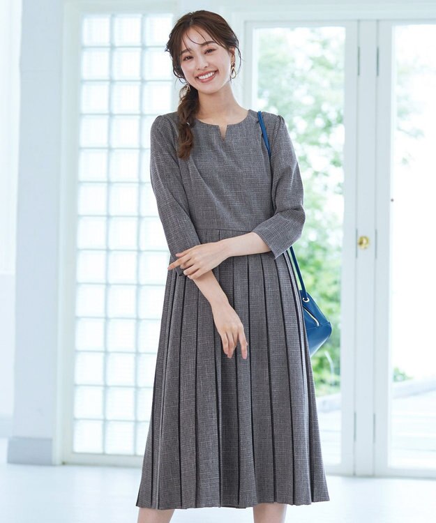 Tiaclasse 【洗える】プリーツワンピース チャコールグレー