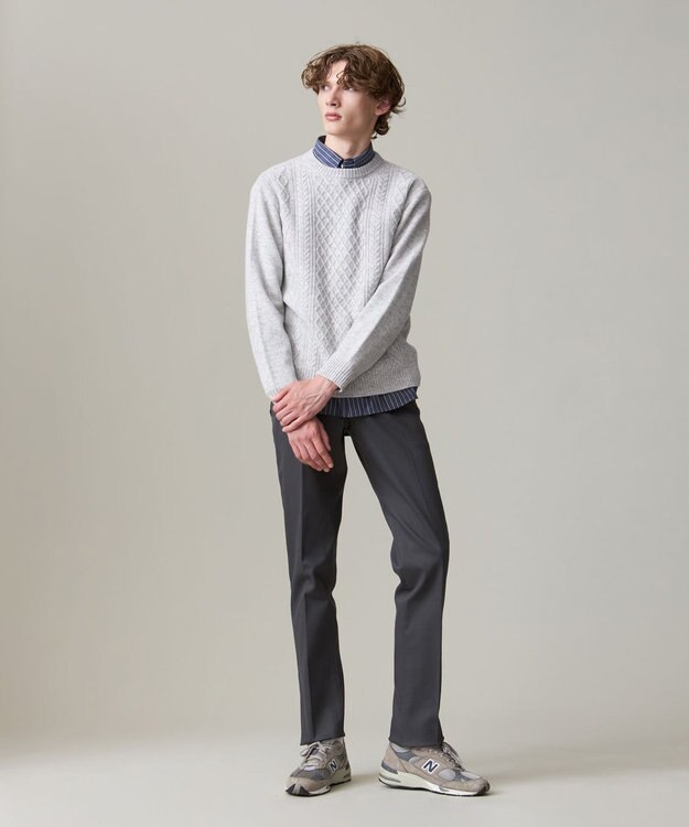 J.PRESS MEN 【KING SIZE】【Cash Lamb’s wool】ケーブルニット / クルー ライトグレー系