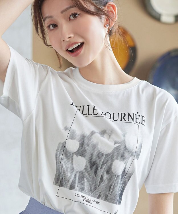 Tiaclasse L 【おのののかさん着用】「サマケア」グラフィックプリントTシャツ オフホワイト