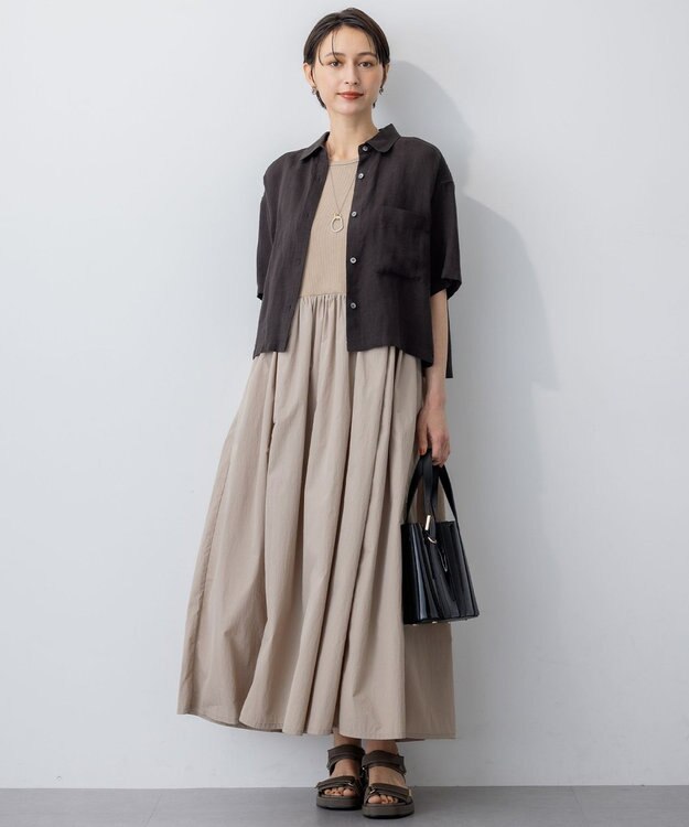 23区 L 【Oggi7月号掲載/洗える】LIBECOリネン クロップド デザイン シャツ ダークブラウン系