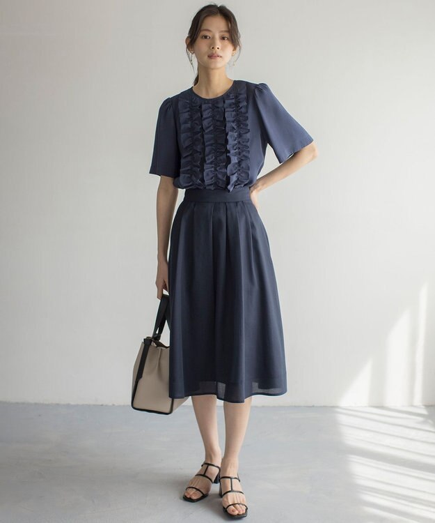 組曲 カラーボイル フレアスカート ネイビー系