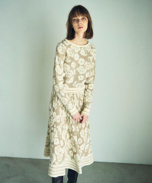 GRACE CONTINENTAL フローラルラメニットスカート ホワイト