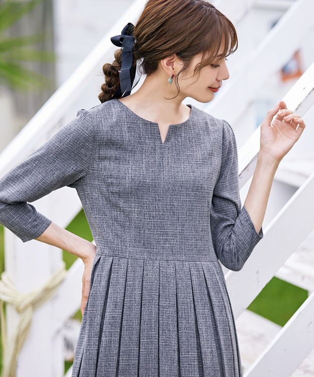 Tiaclasse 【洗える】プリーツワンピース ネイビー