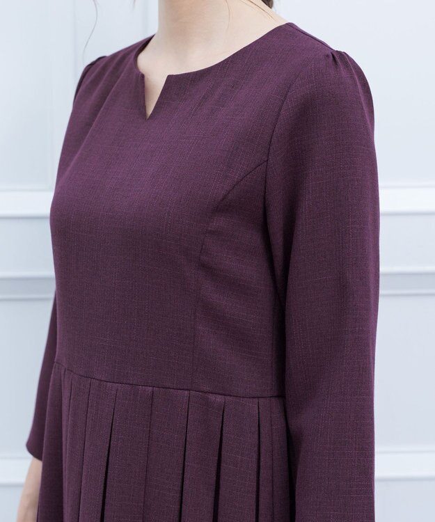 Tiaclasse 【洗える】プリーツワンピース ワイン